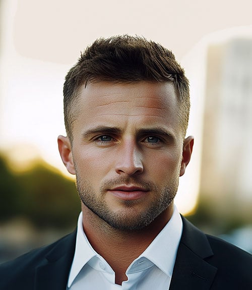 Simple brush up low maintenance mens haircut Queens NYC showing easy upward style 2026