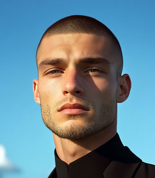 Buzz cut low maintenance haircut for men Queens NYC showing ultra short easy care mens style 2026