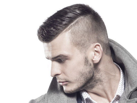Crew cut with hard part showing professional barbering precision and clean lines