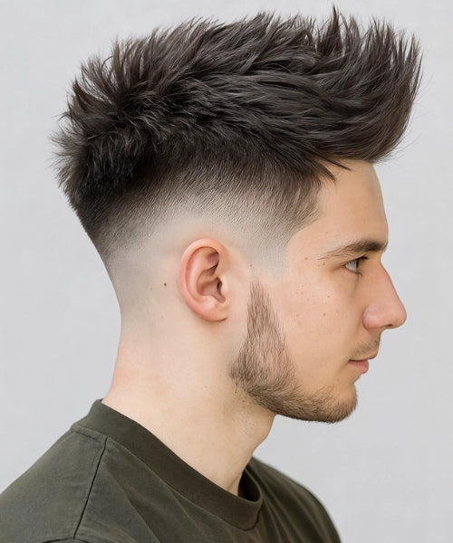 Faux hawk fade haircut | modern faux hawk hairstyle with fade sides creating edgy mohawk-inspired look