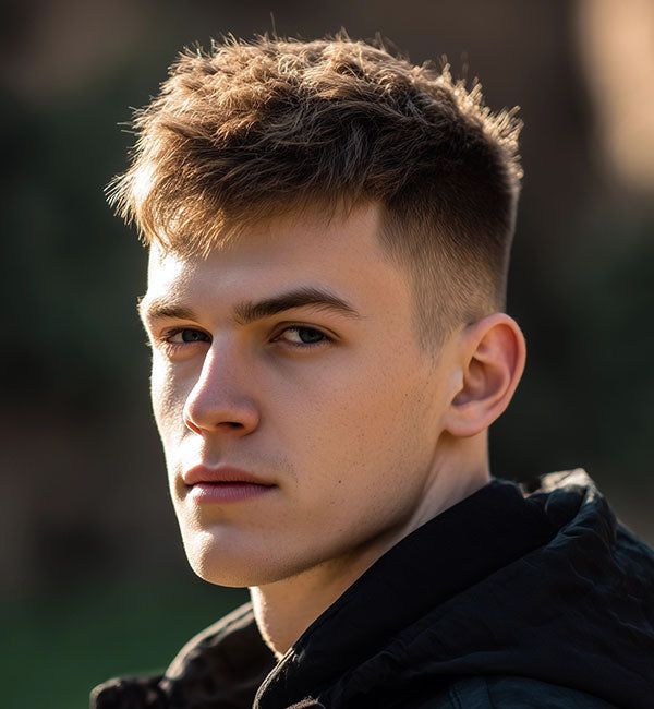 French crop with taper fade mens haircut showing gradual blend and textured top Queens NYC 2026