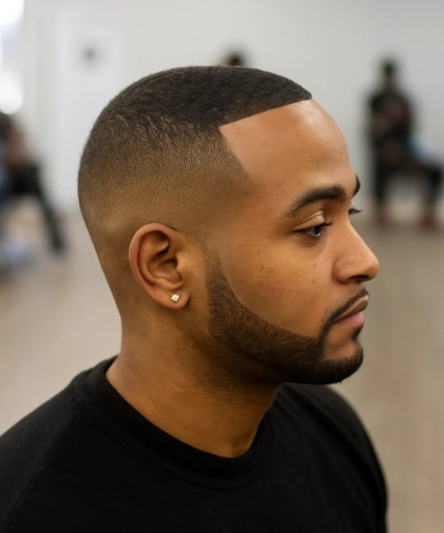 Light Caesar crop with gradual fade and slightly longer top mens Queens NYC 2026