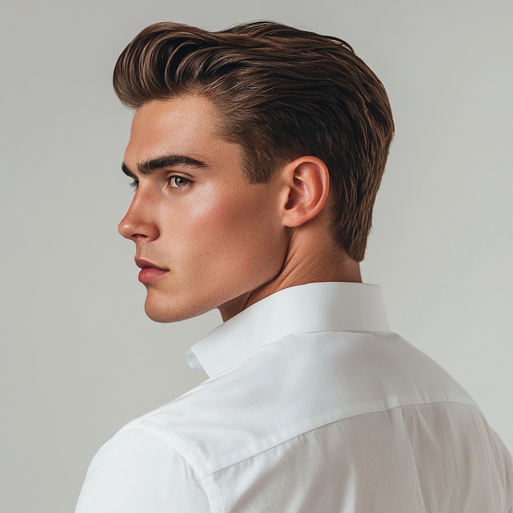 Modern pompadour professional business haircut for men Queens NYC showing contemporary professional volume style 2026