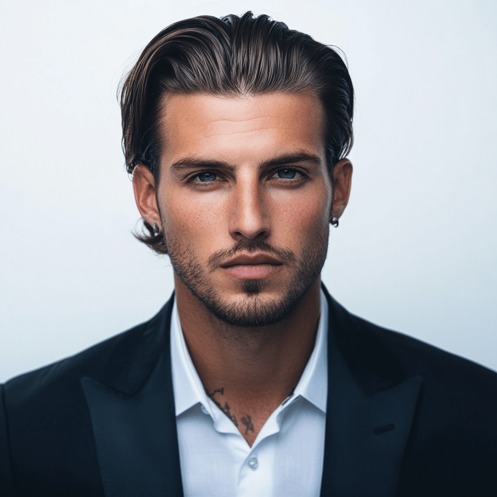 Executive slick back professional haircut for men Queens NYC showing premium professional slicked corporate style 2026