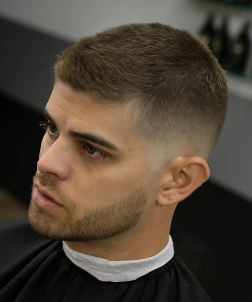 Short crew cut low maintenance haircut for men Queens NYC showing compact easy care mens style 2026
