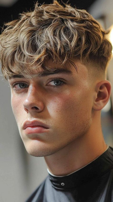 Modern crop with heavily textured choppy fringe and tapered sides mens Queens 2026