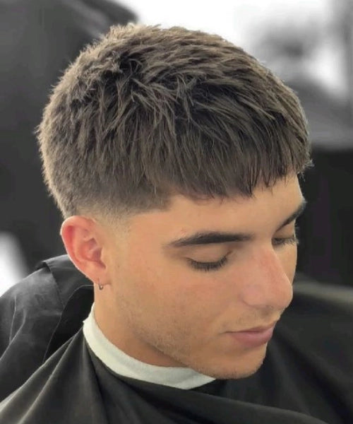 Textured French crop with choppy layers and messy fringe mens haircut Queens 2026